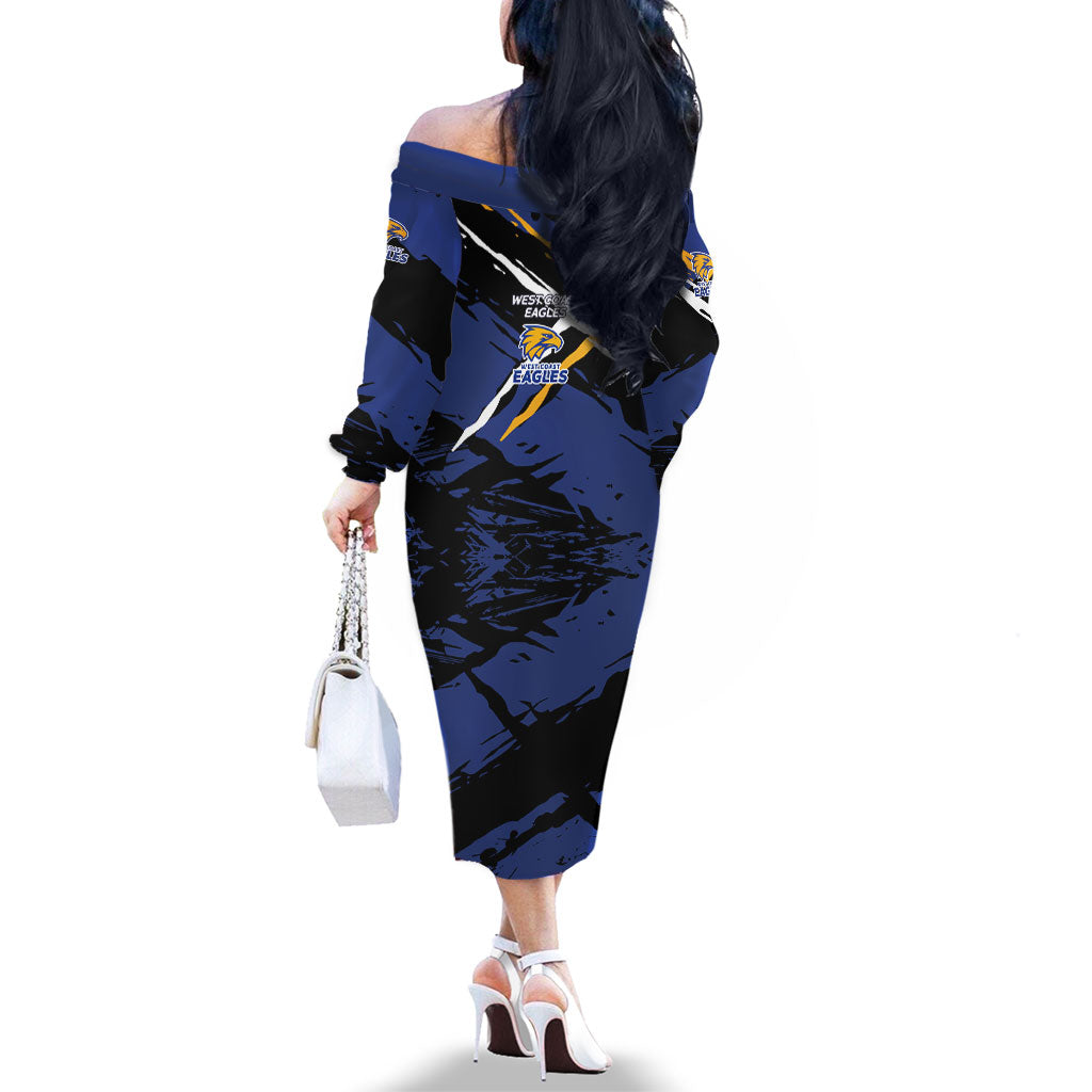 West Coast Eagles Family Matching Off The Shoulder Long Sleeve Dress and Hawaiian Shirt Eagles Muscular Mascot Graphic - Abstract Paint Splatter Art