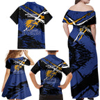 West Coast Eagles Family Matching Off Shoulder Maxi Dress and Hawaiian Shirt Eagles Muscular Mascot Graphic - Abstract Paint Splatter Art