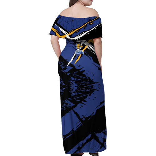 West Coast Eagles Family Matching Off Shoulder Maxi Dress and Hawaiian Shirt Eagles Muscular Mascot Graphic - Abstract Paint Splatter Art