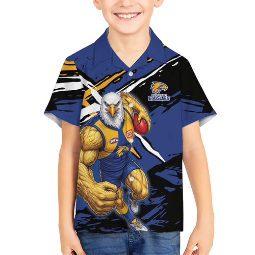 West Coast Eagles Family Matching Off Shoulder Maxi Dress and Hawaiian Shirt Eagles Muscular Mascot Graphic - Abstract Paint Splatter Art
