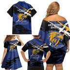West Coast Eagles Family Matching Off Shoulder Short Dress and Hawaiian Shirt Eagles Muscular Mascot Graphic - Abstract Paint Splatter Art