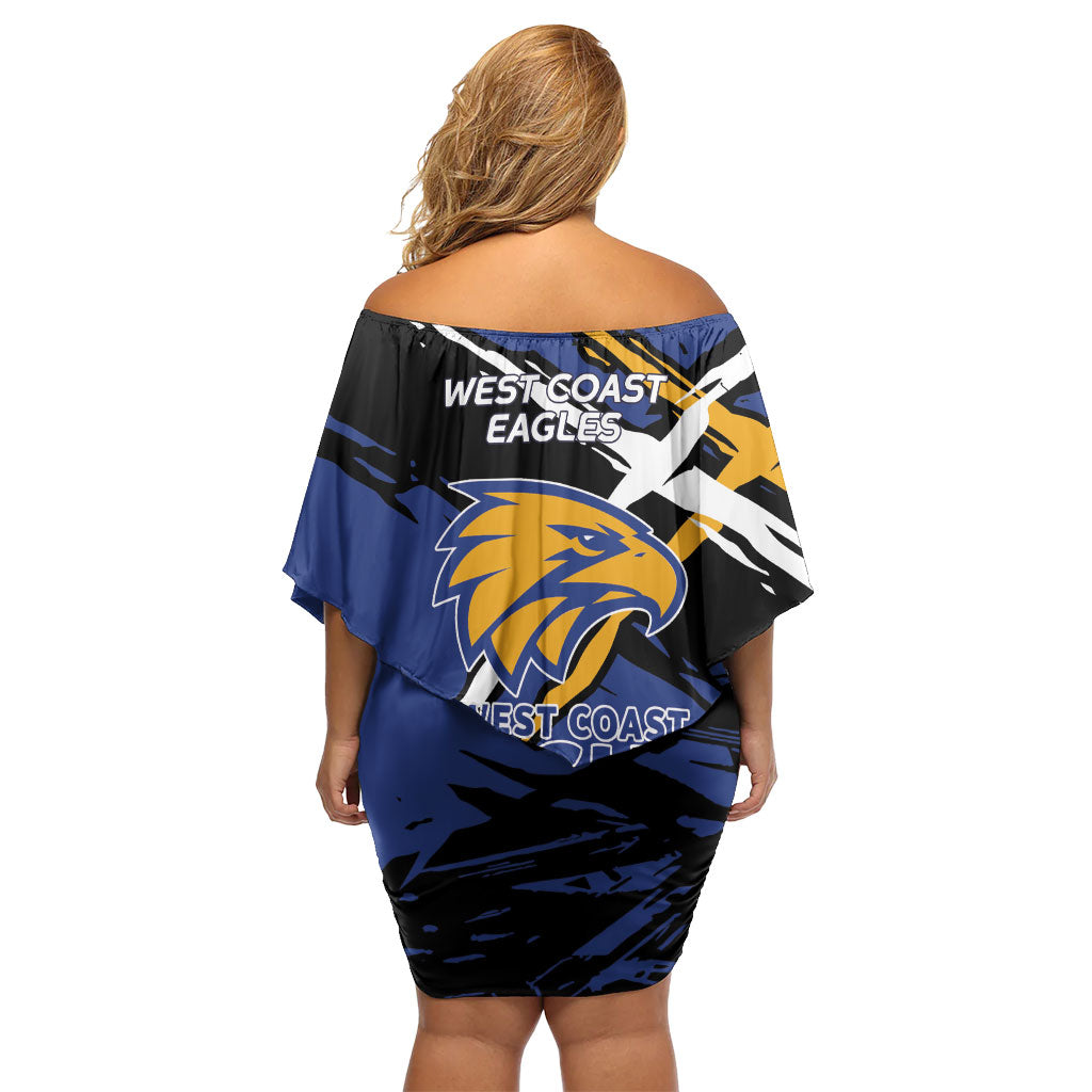 West Coast Eagles Family Matching Off Shoulder Short Dress and Hawaiian Shirt Eagles Muscular Mascot Graphic - Abstract Paint Splatter Art