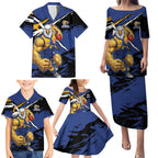West Coast Eagles Family Matching Puletasi and Hawaiian Shirt Eagles Muscular Mascot Graphic - Abstract Paint Splatter Art
