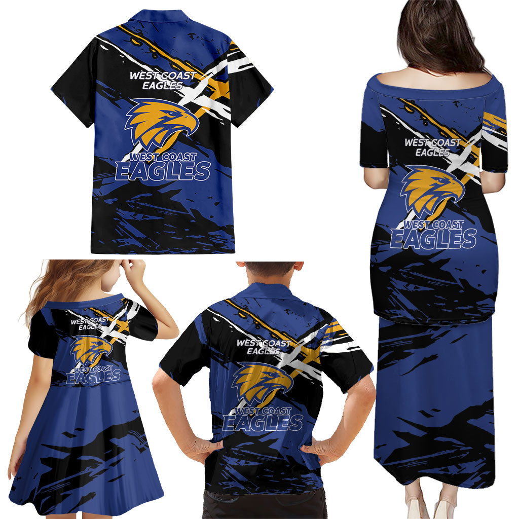 West Coast Eagles Family Matching Puletasi and Hawaiian Shirt Eagles Muscular Mascot Graphic - Abstract Paint Splatter Art