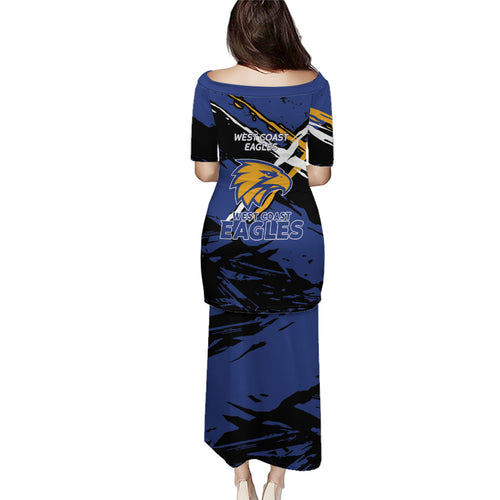 West Coast Eagles Family Matching Puletasi and Hawaiian Shirt Eagles Muscular Mascot Graphic - Abstract Paint Splatter Art