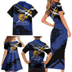 West Coast Eagles Family Matching Short Sleeve Bodycon Dress and Hawaiian Shirt Eagles Muscular Mascot Graphic - Abstract Paint Splatter Art