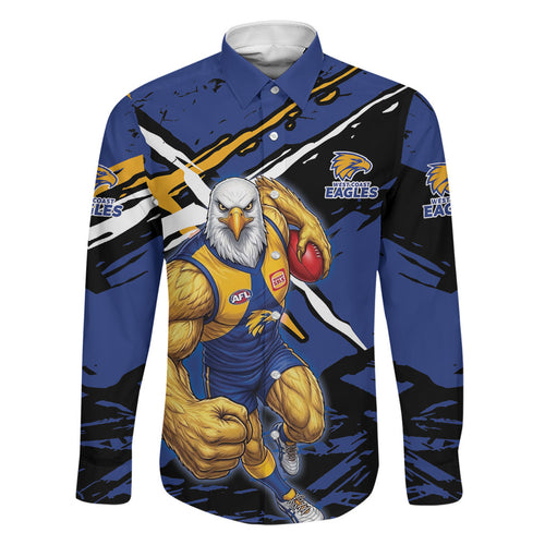 West Coast Eagles Family Matching Short Sleeve Bodycon Dress and Hawaiian Shirt Eagles Muscular Mascot Graphic - Abstract Paint Splatter Art