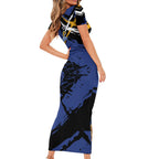 West Coast Eagles Family Matching Short Sleeve Bodycon Dress and Hawaiian Shirt Eagles Muscular Mascot Graphic - Abstract Paint Splatter Art