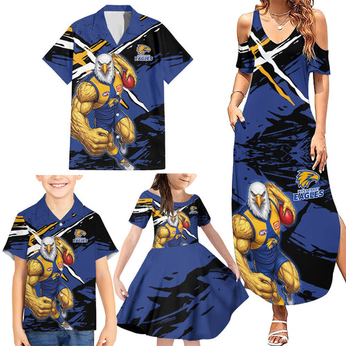 West Coast Eagles Family Matching Summer Maxi Dress and Hawaiian Shirt Eagles Muscular Mascot Graphic - Abstract Paint Splatter Art