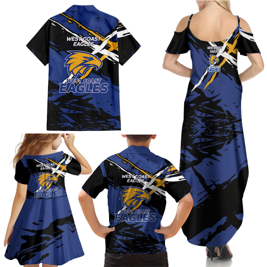 West Coast Eagles Family Matching Summer Maxi Dress and Hawaiian Shirt Eagles Muscular Mascot Graphic - Abstract Paint Splatter Art