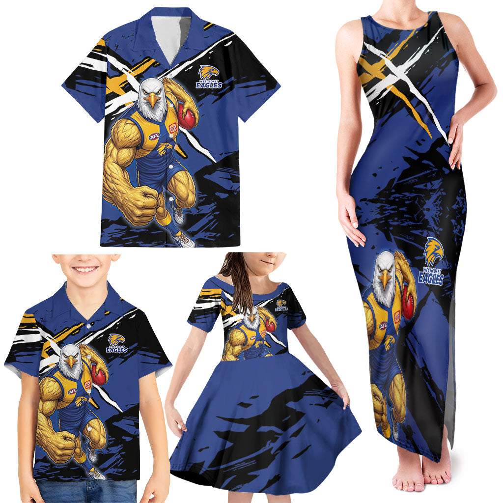 West Coast Eagles Family Matching Tank Maxi Dress and Hawaiian Shirt Eagles Muscular Mascot Graphic - Abstract Paint Splatter Art