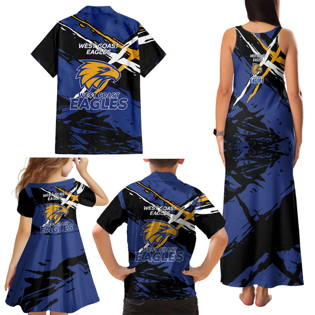 West Coast Eagles Family Matching Tank Maxi Dress and Hawaiian Shirt Eagles Muscular Mascot Graphic - Abstract Paint Splatter Art
