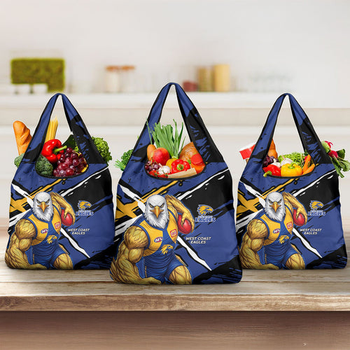 West Coast Eagles Grocery Bag Eagles Muscular Mascot Graphic - Abstract Paint Splatter Art