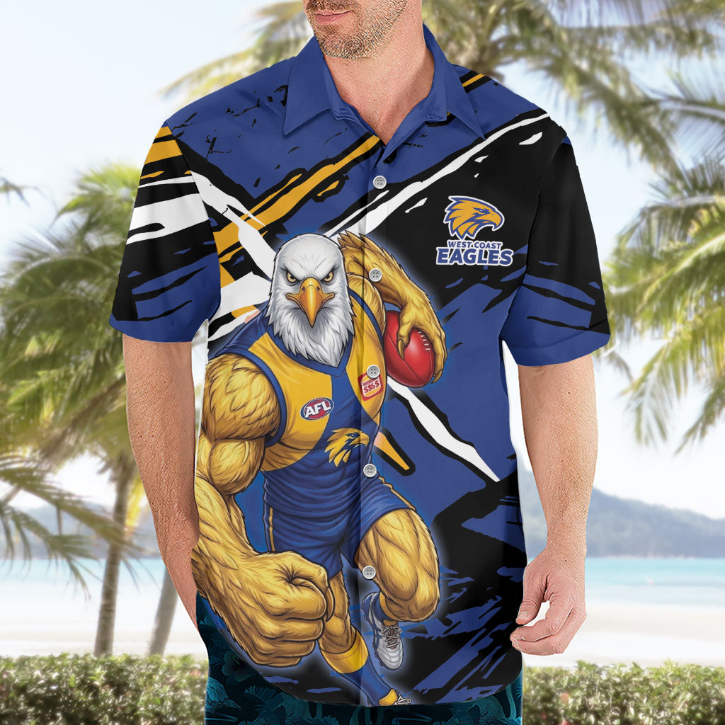West Coast Eagles Hawaiian Shirt Eagles Muscular Mascot Graphic - Abstract Paint Splatter Art