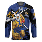West Coast Eagles Hockey Jersey Eagles Muscular Mascot Graphic - Abstract Paint Splatter Art