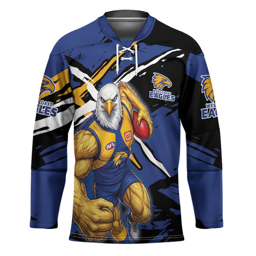 West Coast Eagles Hockey Jersey Eagles Muscular Mascot Graphic - Abstract Paint Splatter Art