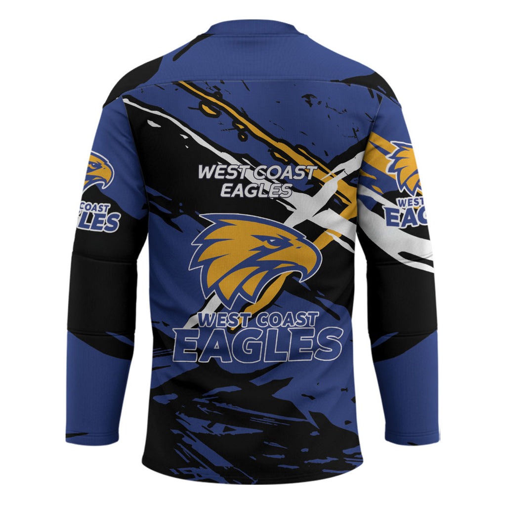 West Coast Eagles Hockey Jersey Eagles Muscular Mascot Graphic - Abstract Paint Splatter Art