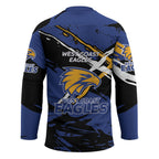 West Coast Eagles Hockey Jersey Eagles Muscular Mascot Graphic - Abstract Paint Splatter Art