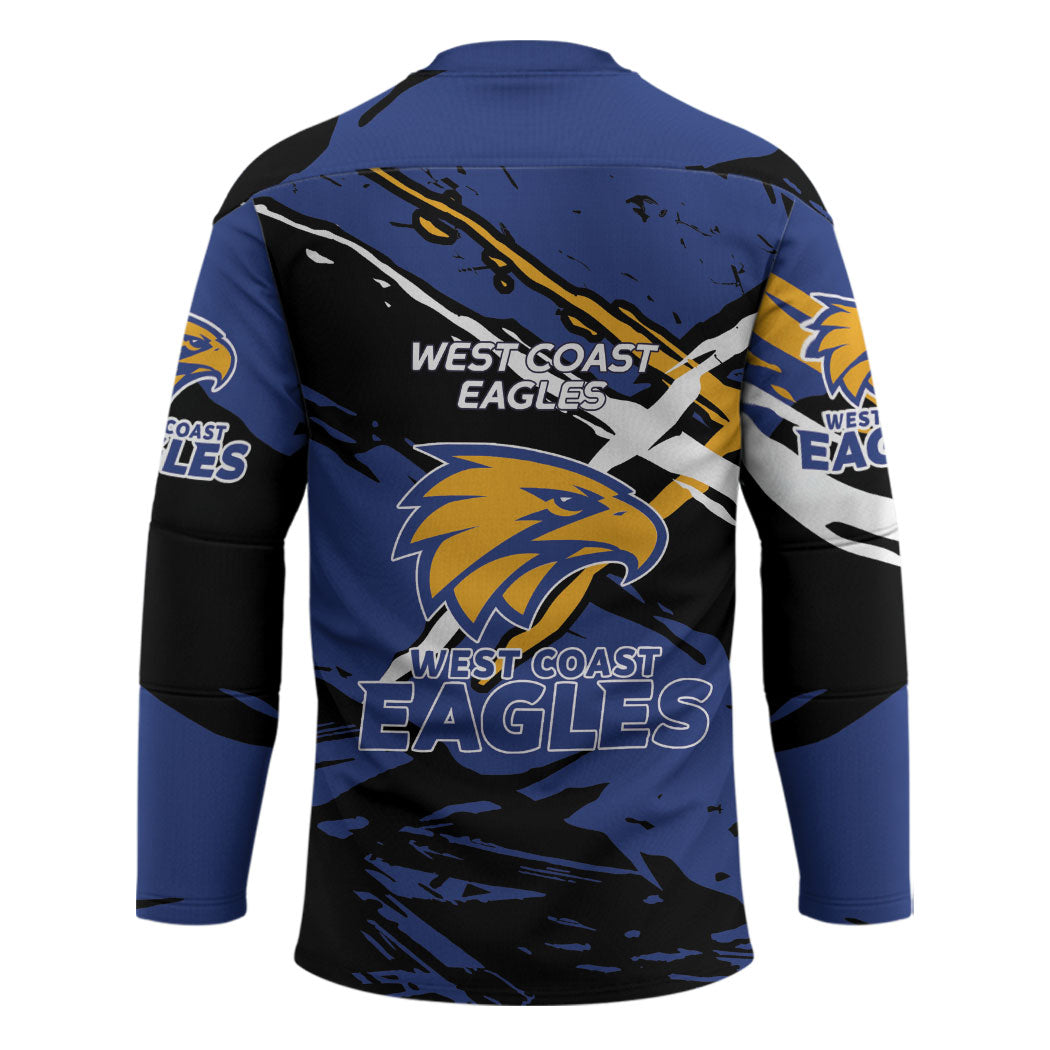 West Coast Eagles Hockey Jersey Eagles Muscular Mascot Graphic - Abstract Paint Splatter Art