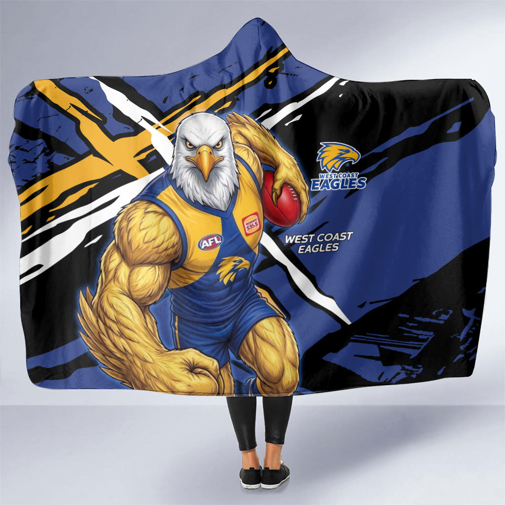 West Coast Eagles Hooded Blanket Eagles Muscular Mascot Graphic - Abstract Paint Splatter Art