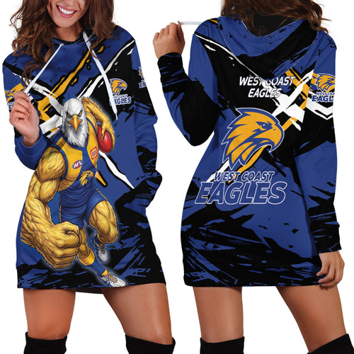 West Coast Eagles Hoodie Dress Eagles Muscular Mascot Graphic - Abstract Paint Splatter Art