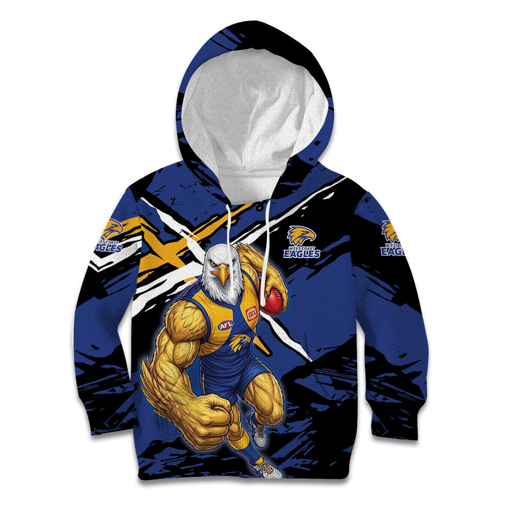 West Coast Eagles Kid Hoodie Eagles Muscular Mascot Graphic - Abstract Paint Splatter Art