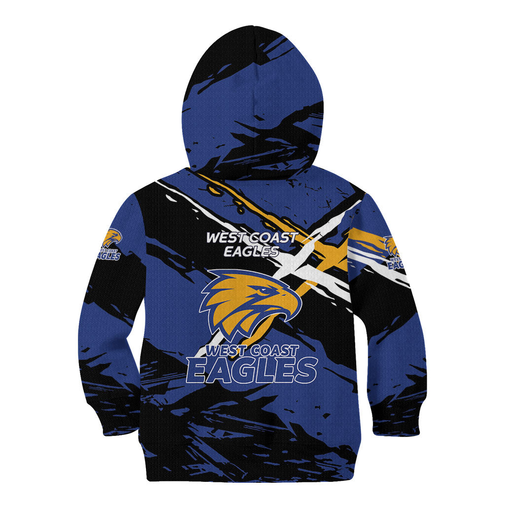 West Coast Eagles Kid Hoodie Eagles Muscular Mascot Graphic - Abstract Paint Splatter Art