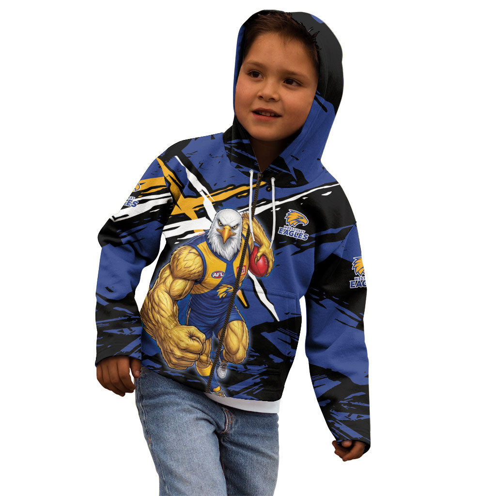 West Coast Eagles Kid Hoodie Eagles Muscular Mascot Graphic - Abstract Paint Splatter Art