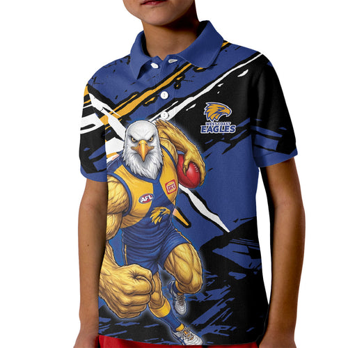 West Coast Eagles Kid Polo Shirt Eagles Muscular Mascot Graphic - Abstract Paint Splatter Art