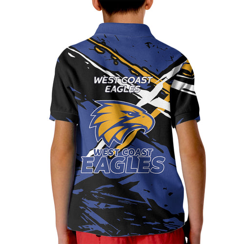 West Coast Eagles Kid Polo Shirt Eagles Muscular Mascot Graphic - Abstract Paint Splatter Art