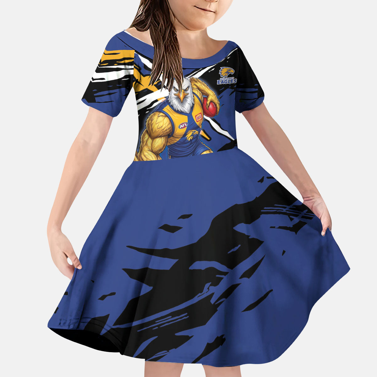 West Coast Eagles Kid Short Sleeve Dress Eagles Muscular Mascot Graphic - Abstract Paint Splatter Art