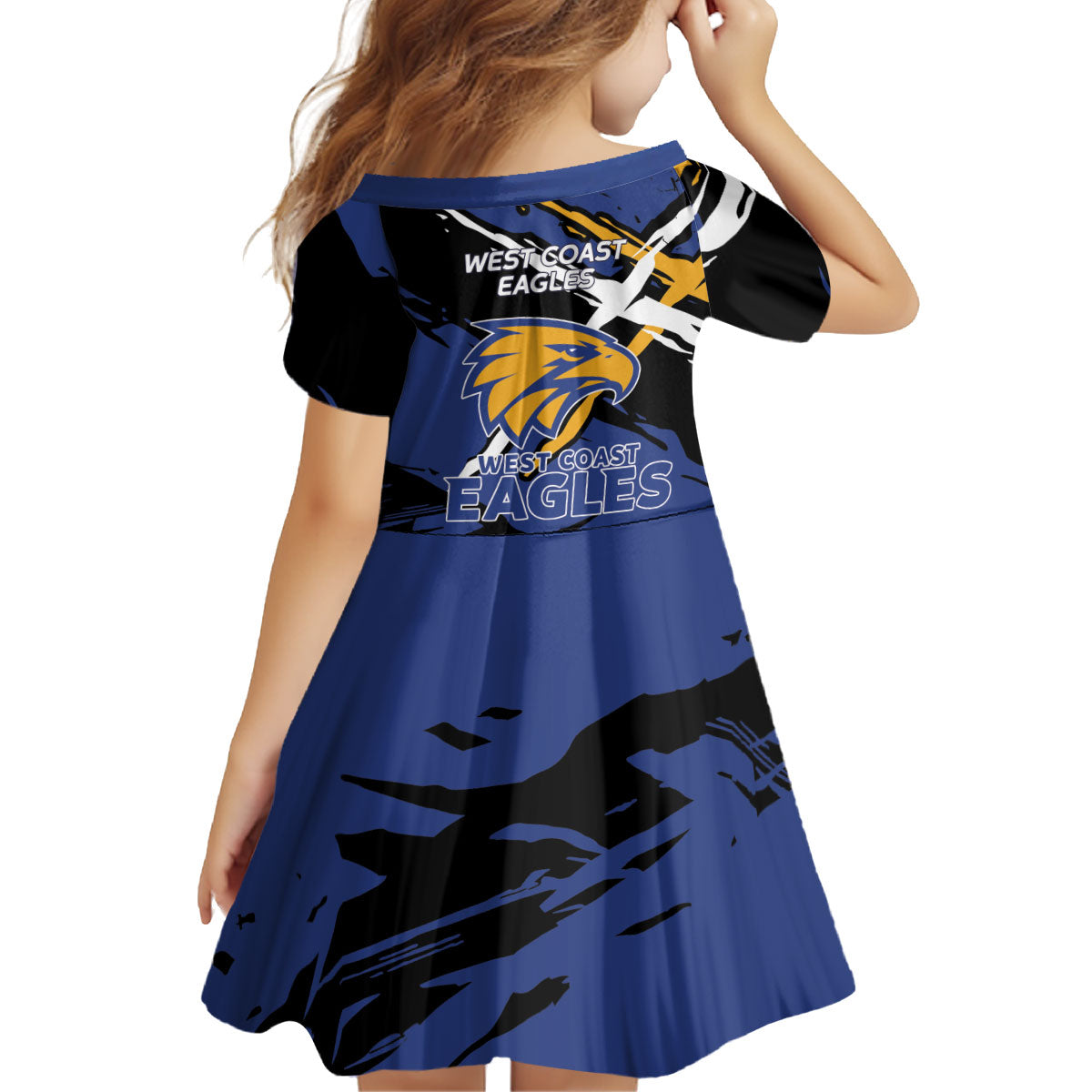 West Coast Eagles Kid Short Sleeve Dress Eagles Muscular Mascot Graphic - Abstract Paint Splatter Art