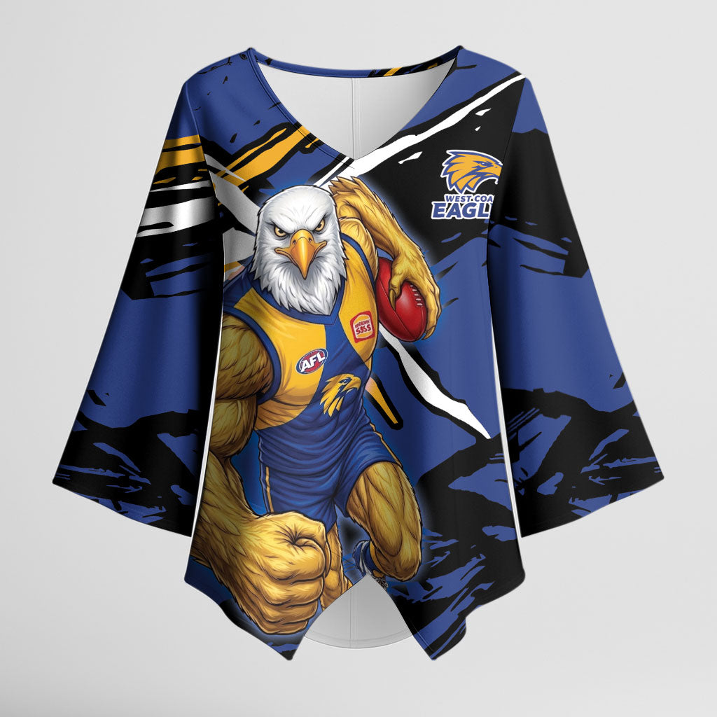 West Coast Eagles Kimono Sleeve Blouse Eagles Muscular Mascot Graphic - Abstract Paint Splatter Art