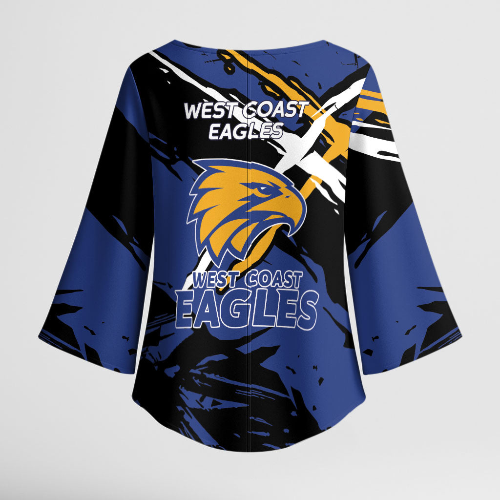 West Coast Eagles Kimono Sleeve Blouse Eagles Muscular Mascot Graphic - Abstract Paint Splatter Art