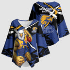 West Coast Eagles Kimono Sleeve Blouse Eagles Muscular Mascot Graphic - Abstract Paint Splatter Art
