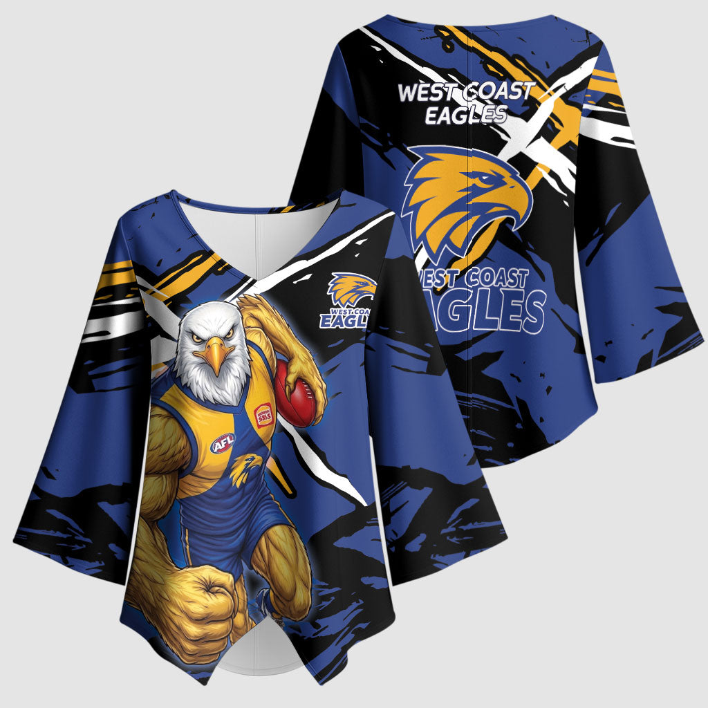 West Coast Eagles Kimono Sleeve Blouse Eagles Muscular Mascot Graphic - Abstract Paint Splatter Art