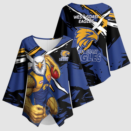 West Coast Eagles Kimono Sleeve Blouse Eagles Muscular Mascot Graphic - Abstract Paint Splatter Art