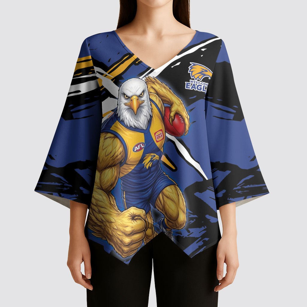 West Coast Eagles Kimono Sleeve Blouse Eagles Muscular Mascot Graphic - Abstract Paint Splatter Art