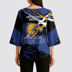 West Coast Eagles Kimono Sleeve Blouse Eagles Muscular Mascot Graphic - Abstract Paint Splatter Art