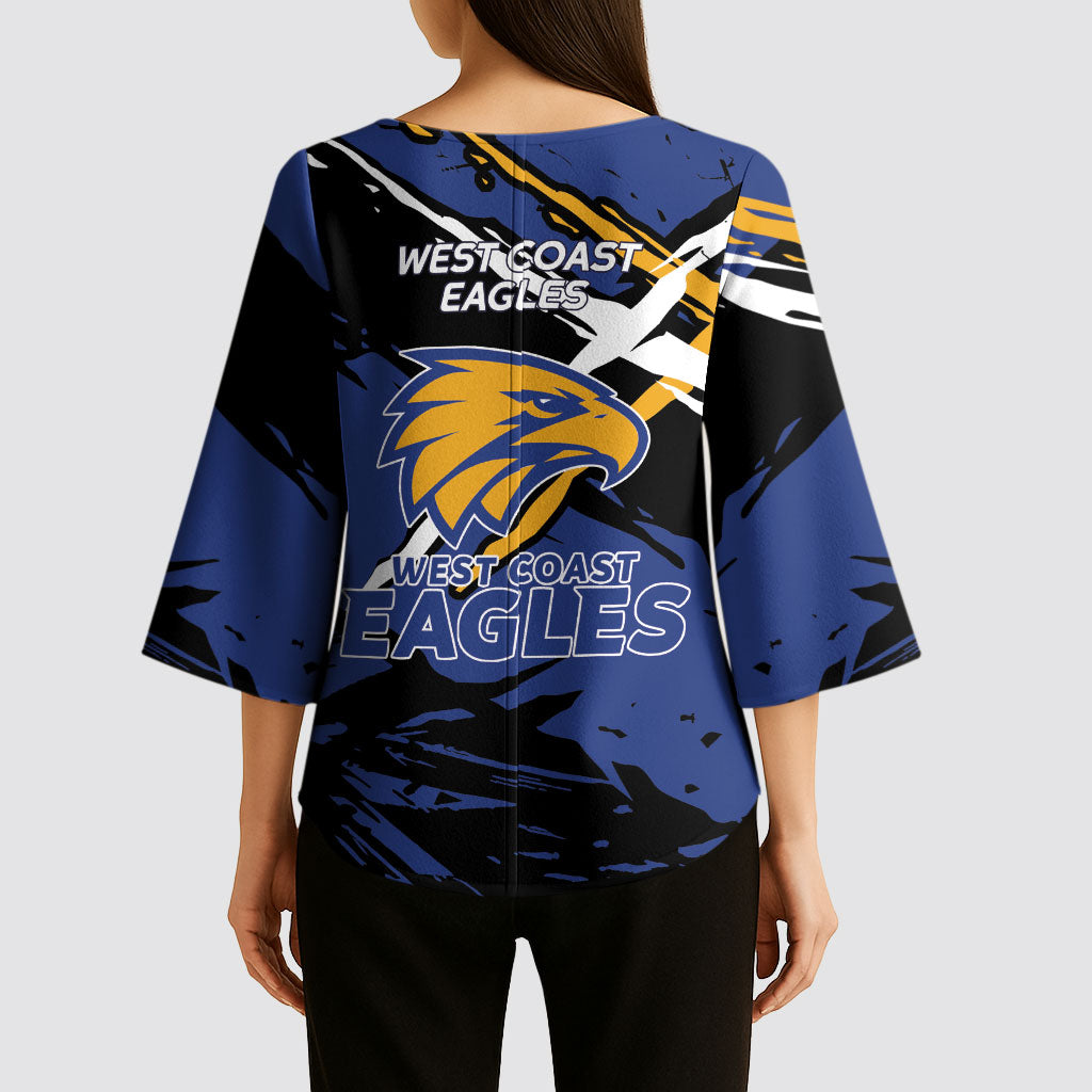 West Coast Eagles Kimono Sleeve Blouse Eagles Muscular Mascot Graphic - Abstract Paint Splatter Art