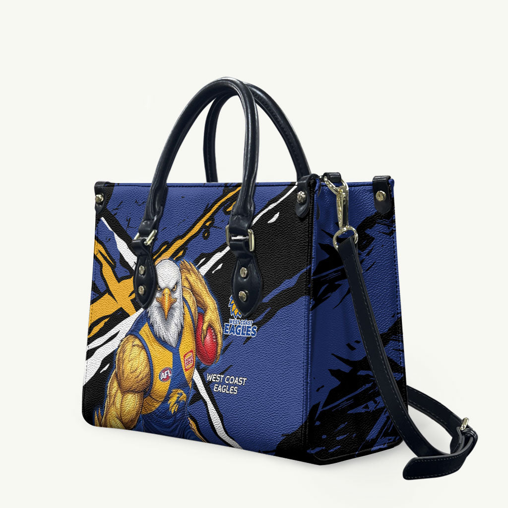 West Coast Eagles Leather Bag Eagles Muscular Mascot Graphic - Abstract Paint Splatter Art