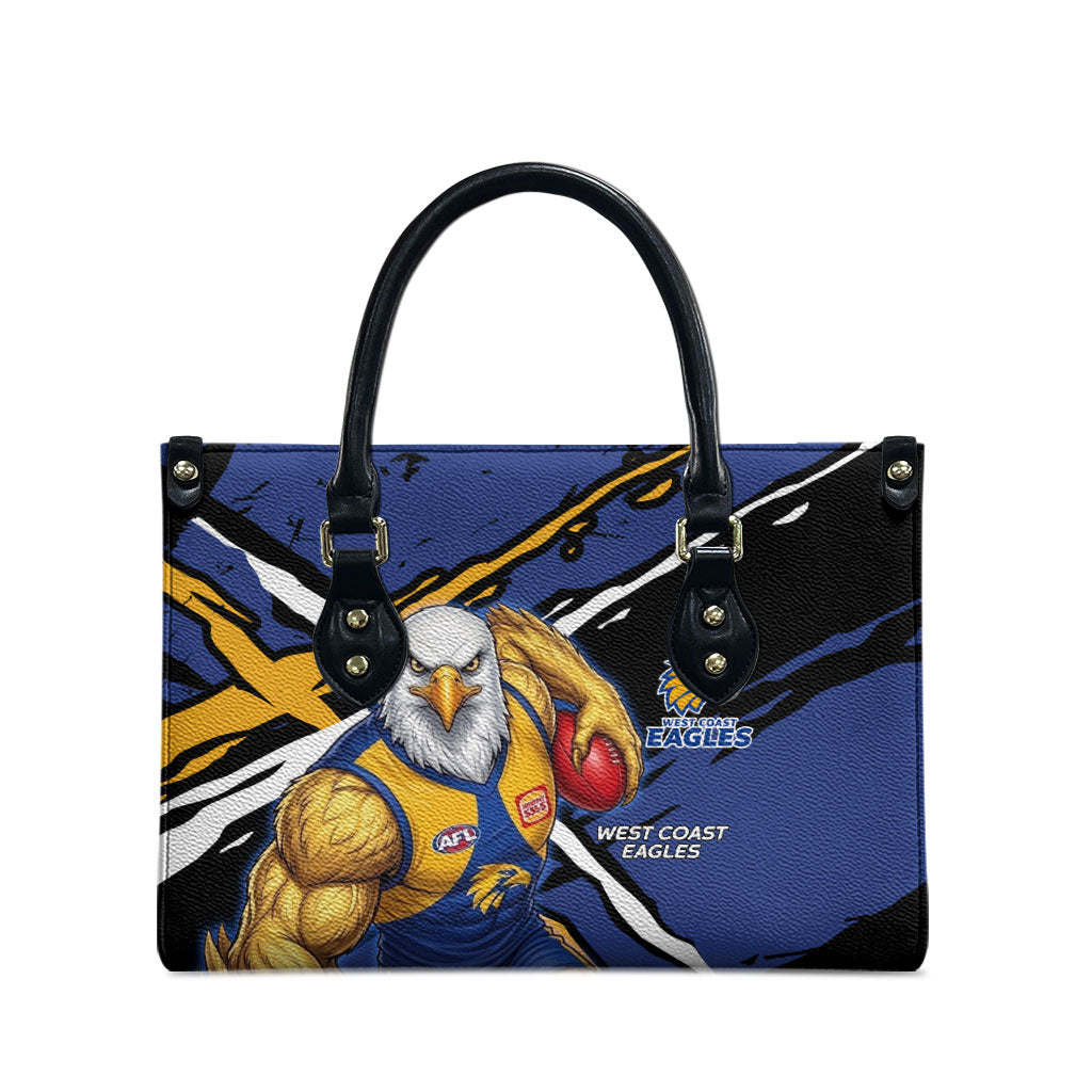 West Coast Eagles Leather Bag Eagles Muscular Mascot Graphic - Abstract Paint Splatter Art