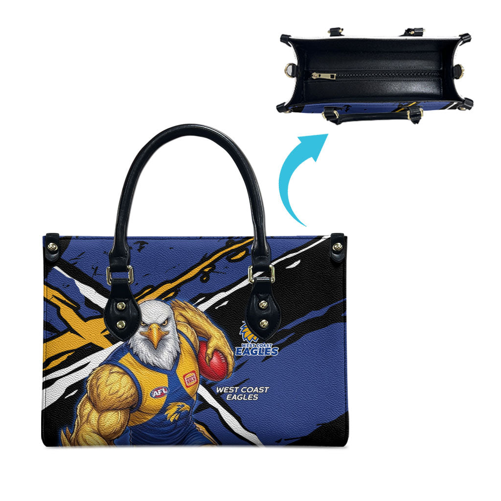 West Coast Eagles Leather Bag Eagles Muscular Mascot Graphic - Abstract Paint Splatter Art