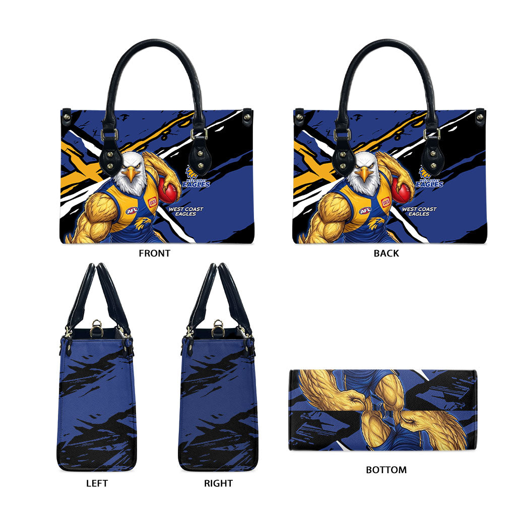 West Coast Eagles Leather Bag Eagles Muscular Mascot Graphic - Abstract Paint Splatter Art