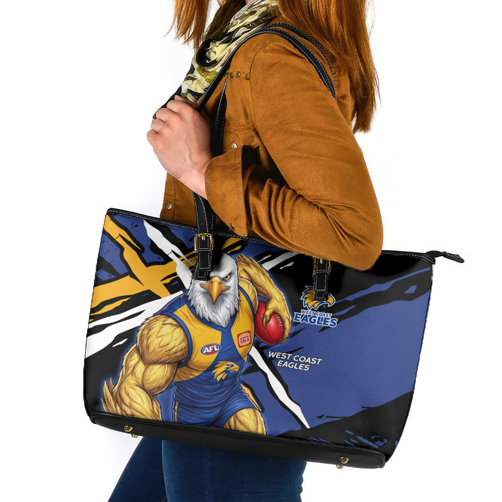 West Coast Eagles Leather Tote Bag Eagles Muscular Mascot Graphic - Abstract Paint Splatter Art