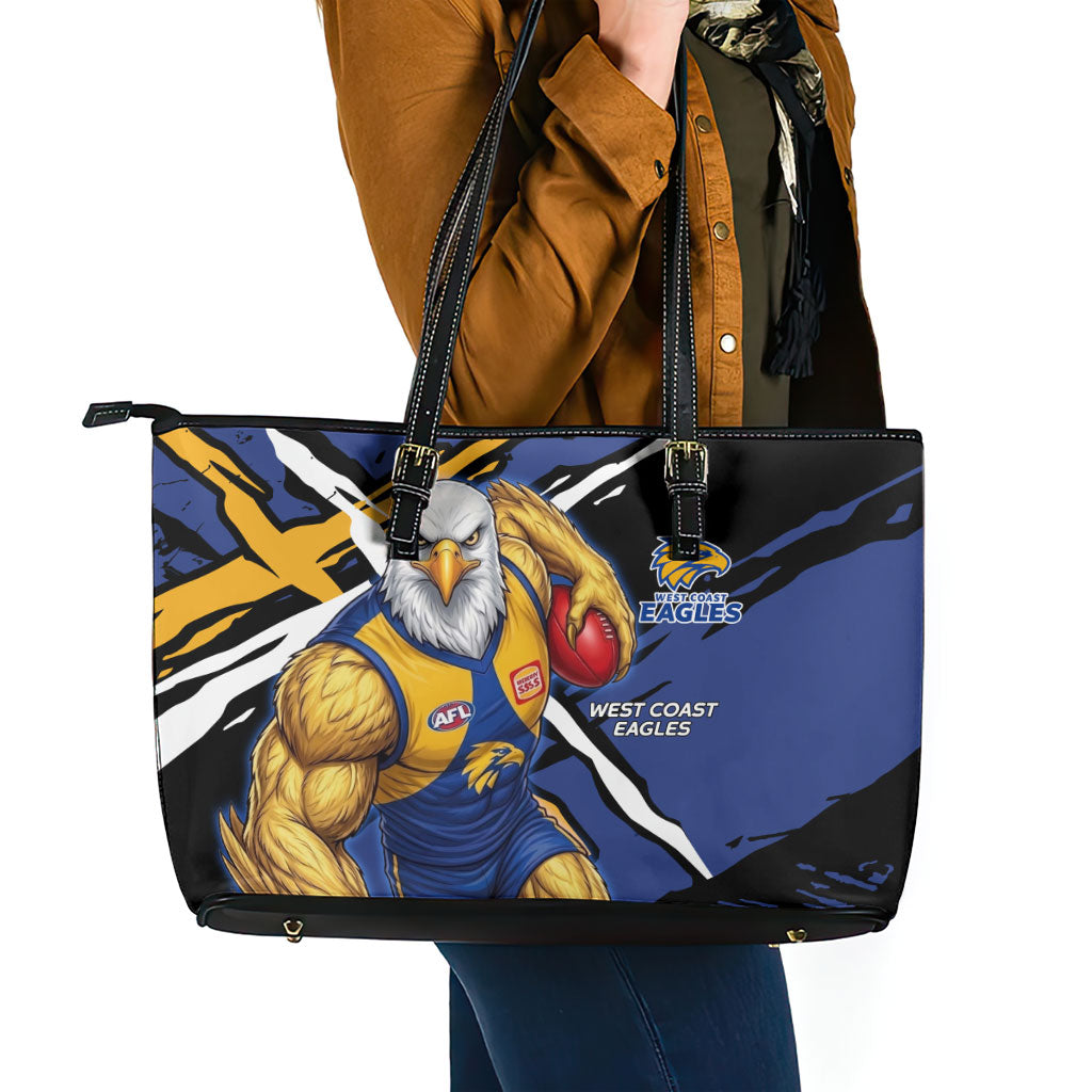 West Coast Eagles Leather Tote Bag Eagles Muscular Mascot Graphic - Abstract Paint Splatter Art