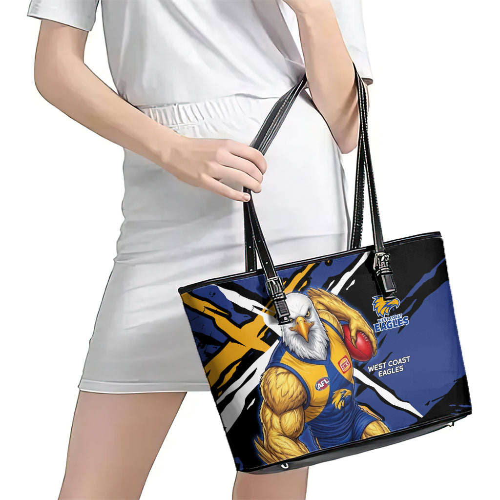 West Coast Eagles Leather Tote Bag Eagles Muscular Mascot Graphic - Abstract Paint Splatter Art