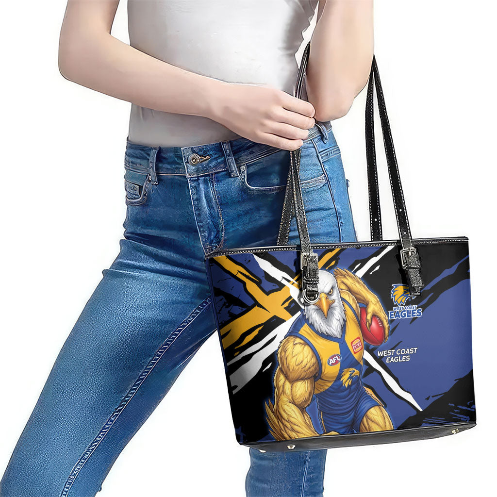 West Coast Eagles Leather Tote Bag Eagles Muscular Mascot Graphic - Abstract Paint Splatter Art