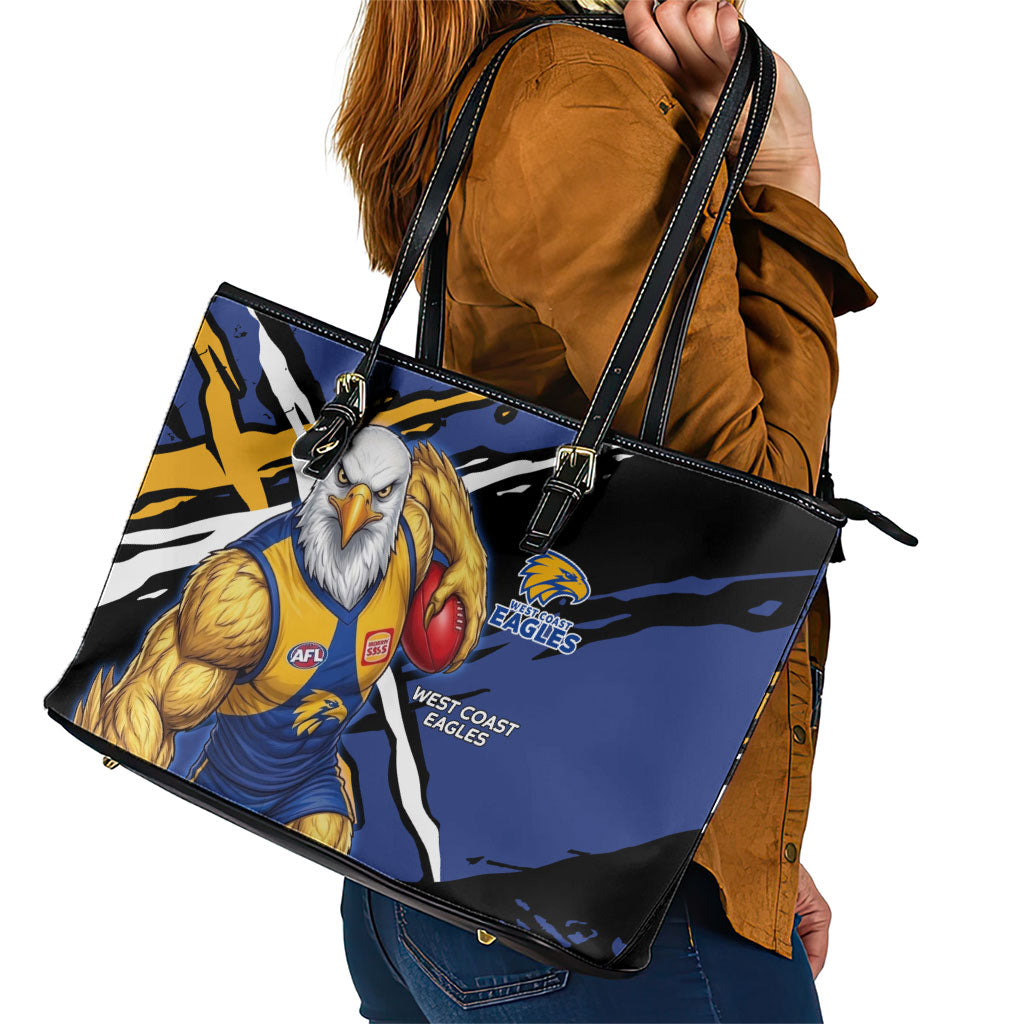 West Coast Eagles Leather Tote Bag Eagles Muscular Mascot Graphic - Abstract Paint Splatter Art