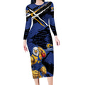 West Coast Eagles Long Sleeve Bodycon Dress Eagles Muscular Mascot Graphic - Abstract Paint Splatter Art
